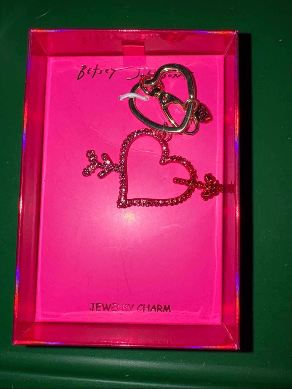 Betsey Johnson Gold Heart Arrow Charm with Pink Accents